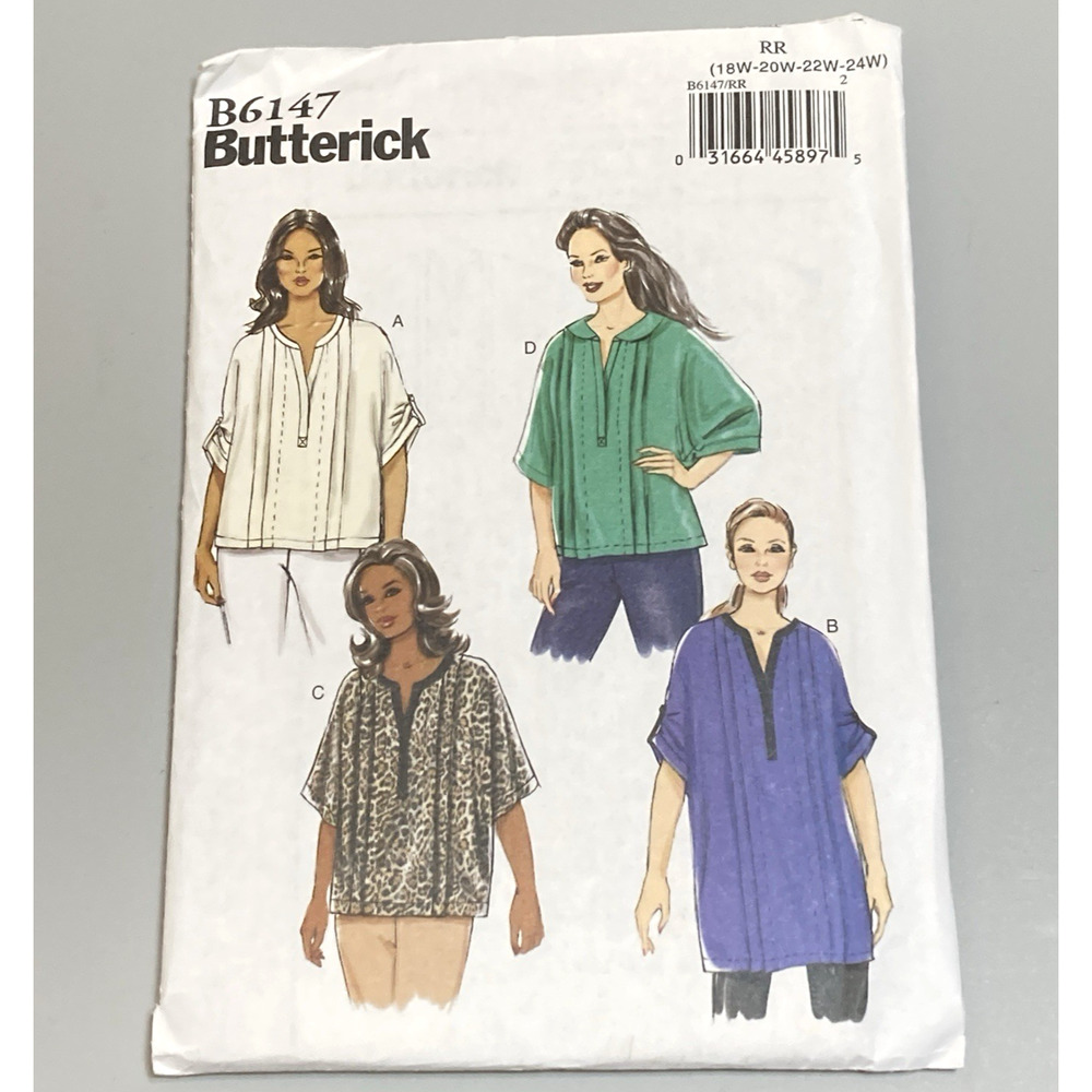 Butterick B6147 Pattern Womens Pullover Top & Tunic Size 18W 20W 22W 24W UNCUT